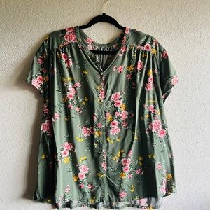 Old Navy green/floral cotton blouse XL